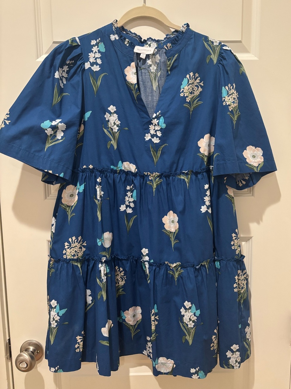 Sugarlips Blue Floral Dress with White and Cream Blooms